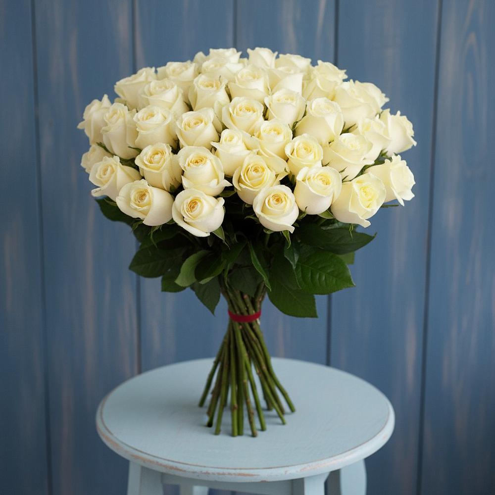 Букет 51 Белая роза Эдлесс Лав в Целинном Алтайского края
