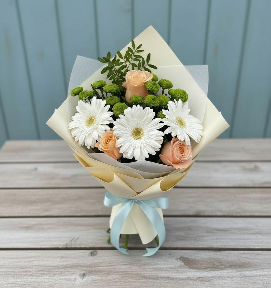 Букет цветов из: Герберы, Розы и Хризантемы в Целинном Алтайского края