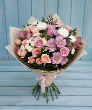 Букет цветов из:  Хризантемы, Розы и Альстромерии в Целинном Алтайского края